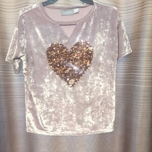 Place Dusty Pink Velvet Shirt with Sequin Heart Detail